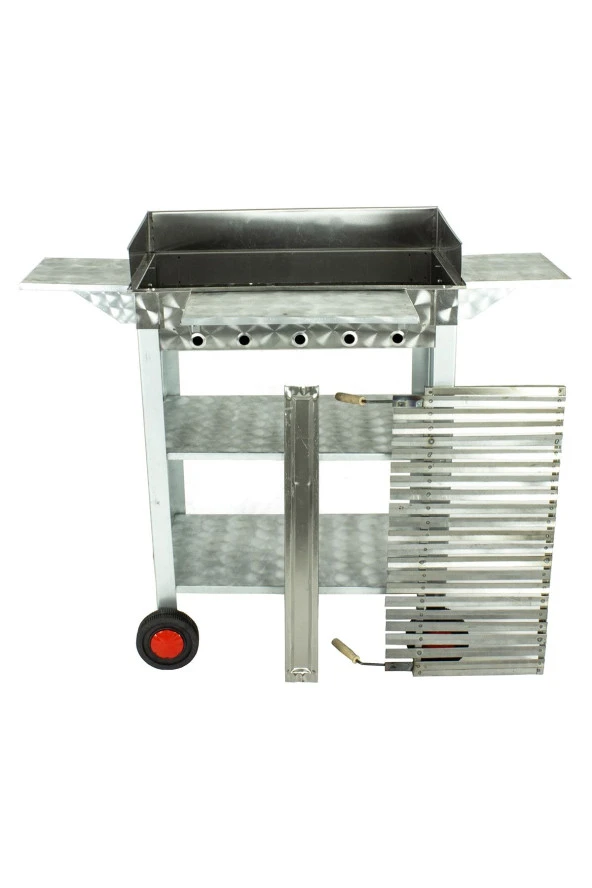 Battal Boy Pervazlı Kanatlı Lama Izgaralı Lux Krom Mangal (4 Tekerlekli) Mth-237 - Resim 2