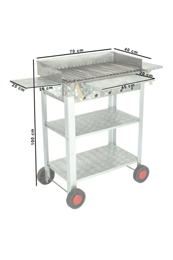 Battal Boy Pervazlı Kanatlı Lama Izgaralı Lux Krom Mangal (4 Tekerlekli) Mth-237 - Resim 4