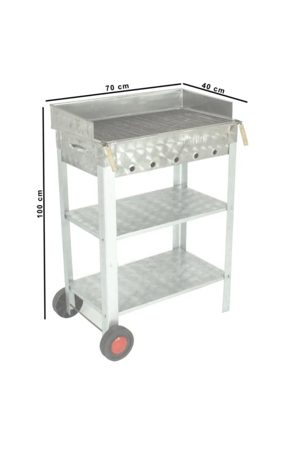 Battal Boy Pervazlı Maltız Izgaralı Krom Mangal (2 Tekerlekli) Mth-228 - Resim 4