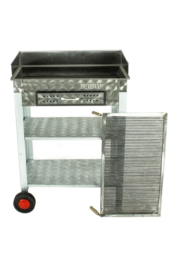 Battal Boy Çekmeceli Pervazlı Maltız Izgaralı Krom Mangal (2 Tekerlekli) Mth-258 - Resim 4