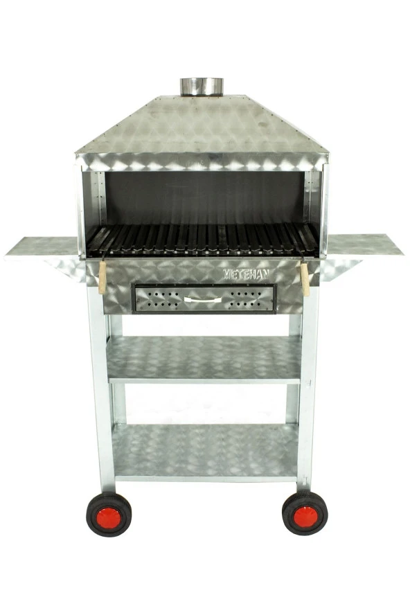 Davlumbazlı Bacalı Lama Izgaralı Çekmeceli Kanatlı Krom Mangal (4 Tekerlekli) Mth-273 - Resim 4