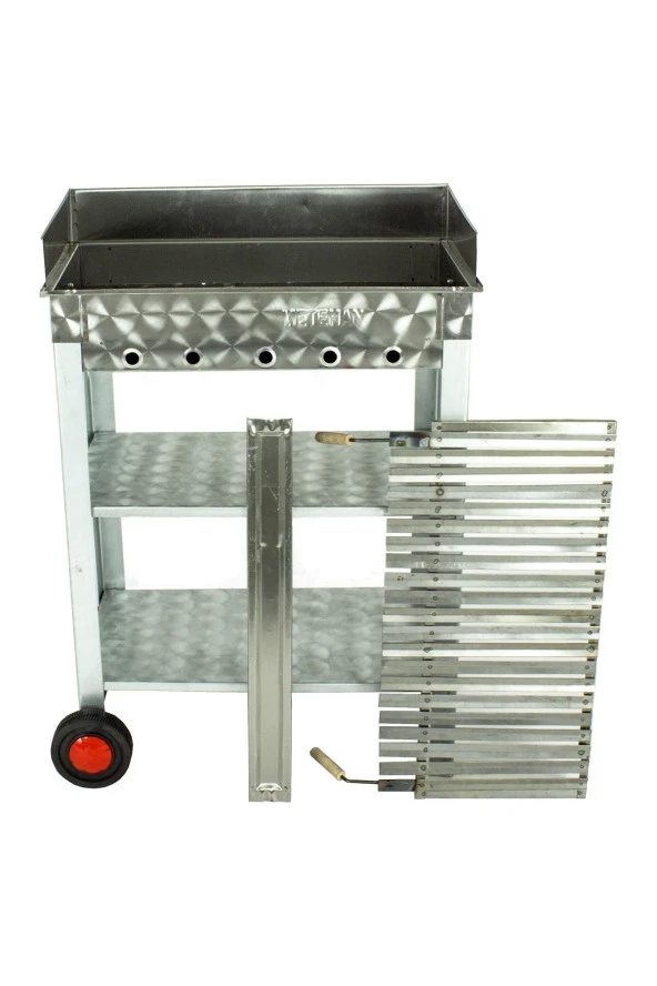 Battal Boy Pervazlı Lama Izgaralı Krom Mangal (2 Tekerlekli) Mth-227 - Resim 4