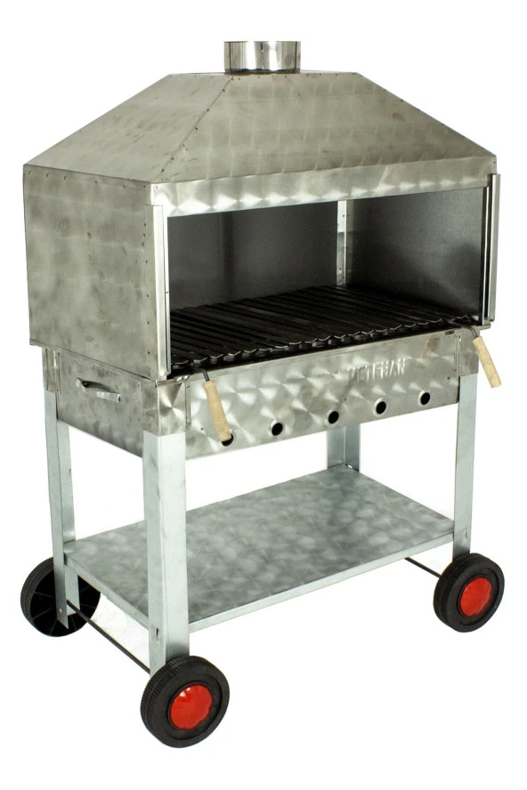 Davlumbazlı Bacalı Lama Izgaralı Krom Mangal (4 Tekerlekli) Mth-297