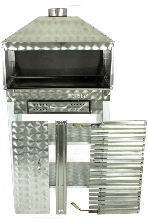 Davlumbazlı Bacalı Lama Izgaralı Çekmeceli Krom Mangal Mth-265 - Resim 4