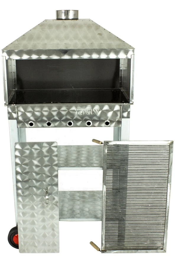 Davlumbazlı Bacalı Maltız Izgaralı Krom Mangal (2 Tekerlekli) Mth-240 - Resim 3