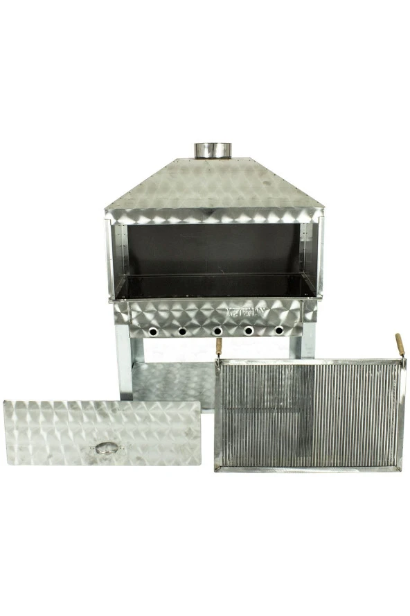 Davlumbazlı Bacalı Maltız Izgaralı Krom Mangal (2 Tekerlekli) Mth-294 - Resim 3