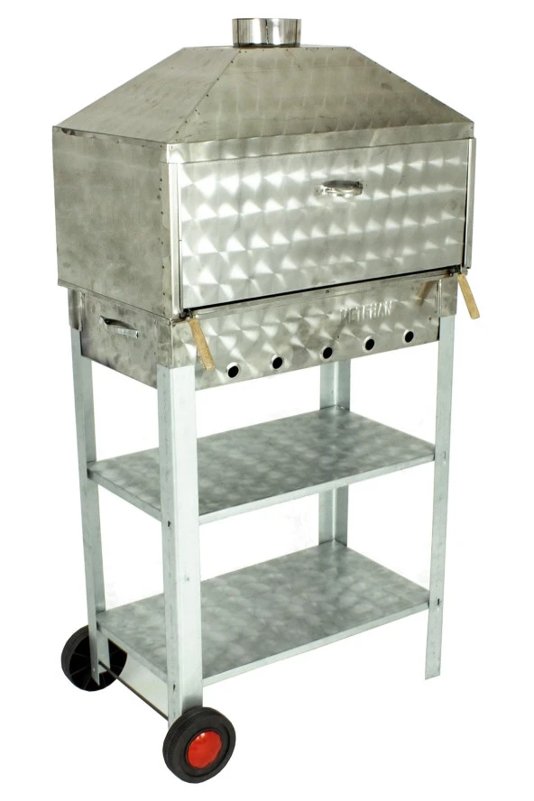 Davlumbazlı Bacalı Maltız Izgaralı Krom Mangal (2 Tekerlekli) Mth-240 - Resim 4