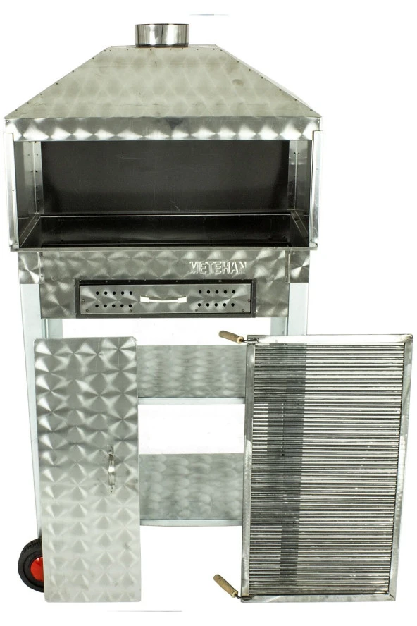 Davlumbazlı Bacalı Maltız Izgaralı Çekmeceli Krom Mangal (2 Tekerlekli) Mth-264 - Resim 2