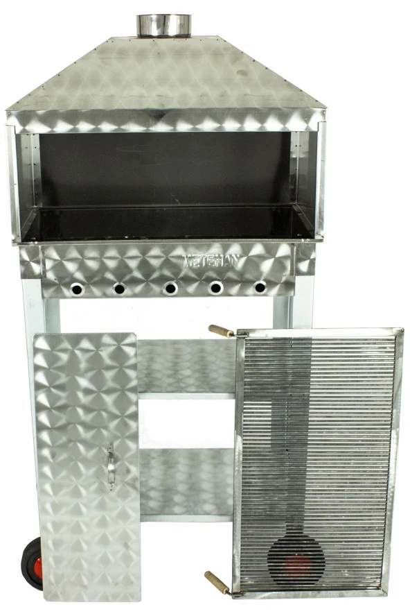 Davlumbazlı Bacalı Maltız Izgaralı Krom Mangal (4 Tekerlekli) Mth-244 - Resim 2