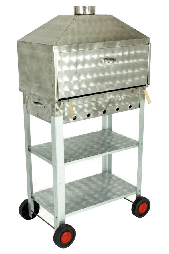 Davlumbazlı Bacalı Lamaızgaralı Krom Mangal (4 Tekerlekli) Mth-243 - Resim 3