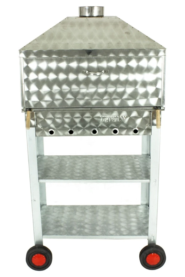 Davlumbazlı Bacalı Maltız Izgaralı Krom Mangal (4 Tekerlekli) Mth-244 - Resim 3