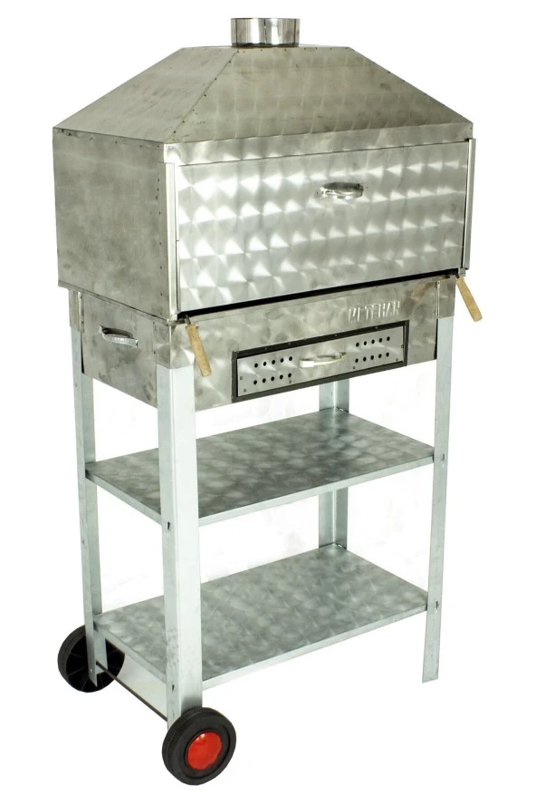 Davlumbazlı Bacalı Maltız Izgaralı Çekmeceli Krom Mangal (2 Tekerlekli) Mth-264 - Resim 4