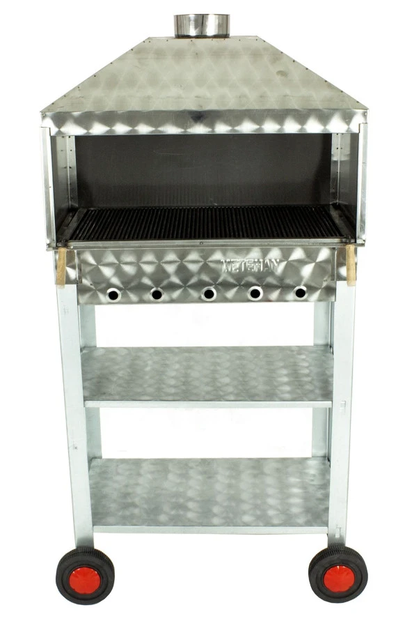 Davlumbazlı Bacalı Maltız Izgaralı Krom Mangal (4 Tekerlekli) Mth-244 - Resim 4