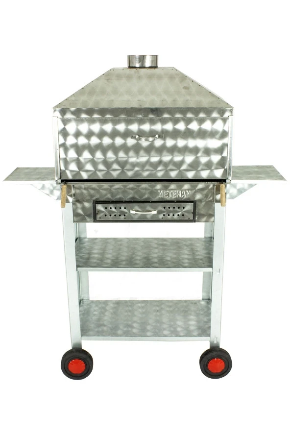 Davlumbazlı Bacalı Maltız Izgaralı Çekmeceli Kanatlı Krom Mangal (4 Tekerlekli) Mth-274 - Resim 2