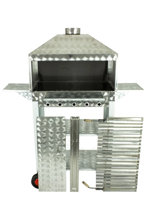 Davlumbazlı Bacalı Lama Izgaralı Kanatlı Lüx Krom Mangal (2 Tekerlekli) Mth-245 - Resim 3