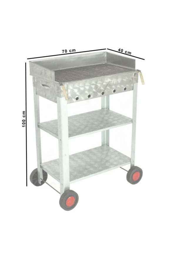 Battal Boy Pervazlı Maltız Izgaralı Krom Mangal (4 Tekerlekli) Mth-232 - Resim 4