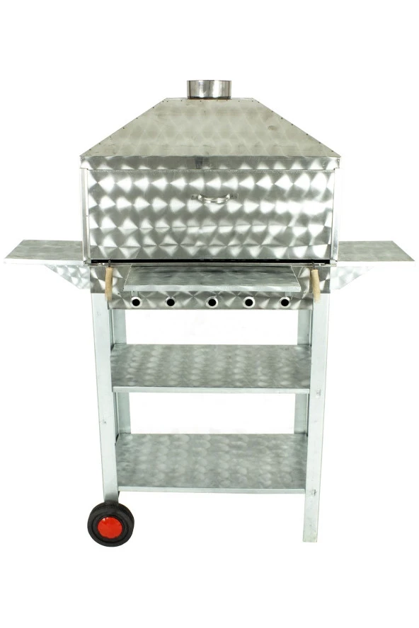 Davlumbazlı Bacalı Lama Izgaralı Kanatlı Lüx Krom Mangal (2 Tekerlekli) Mth-245 - Resim 4