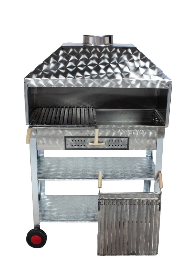 Mth-209 2 Tekerlekli Geniş Aile Boy Davlumbazlı Lama Izgaralı Mangal - Resim 3