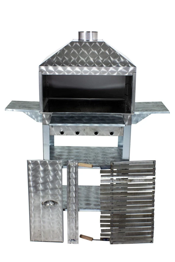 Mth-25 Lüx Davlumbazlı Kapaklı Bacalı Lama Izgaralı Mangal (2 Tekerlekli) - Resim 4