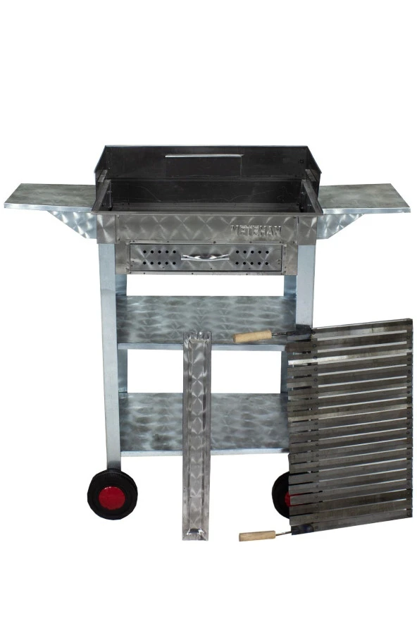 Mth-43 Battal Boy Kanatlı Çekmeceli Pervazlı Lama Izgaralı Mangal (4 Tekerlekli) - Resim 3