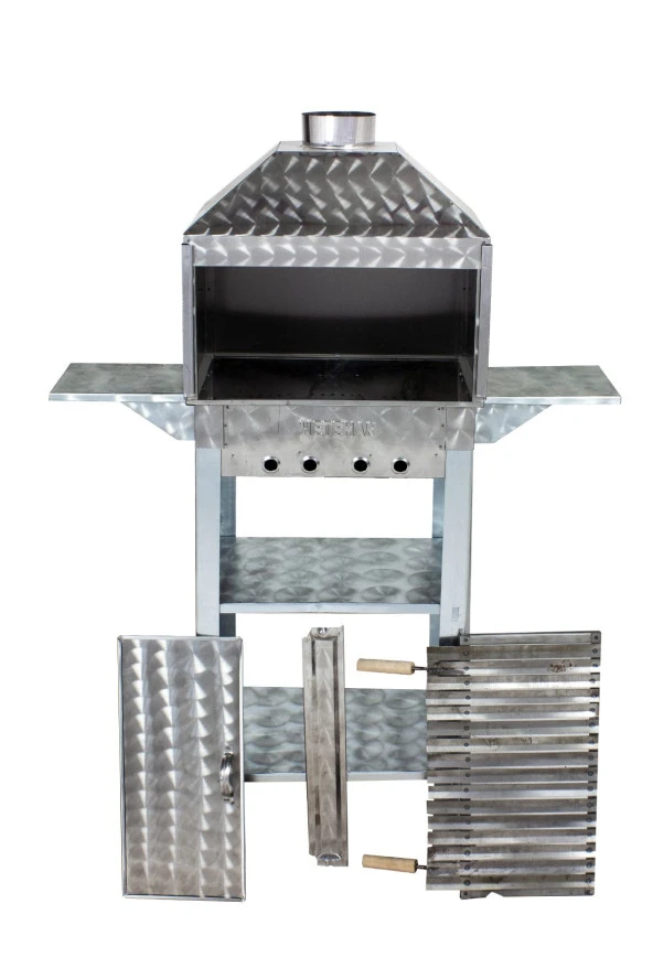 Mth-87 Davlumbazlı Bacalı Kanatlı Lama Izgaralı Mangal (2 Tekerlekli) - Resim 2