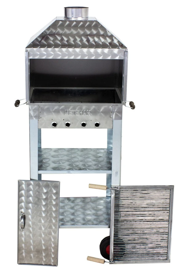 Mth-80 Davlumbazlı Bacalı Maltız Izgaralı Mangal (4 Tekerlekli)