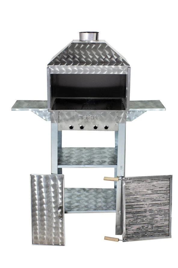 Mth-88 Davlumbazlı Bacalı Kanatlı Maltız Izgaralı Mangal (2 Tekerlekli) - Resim 3