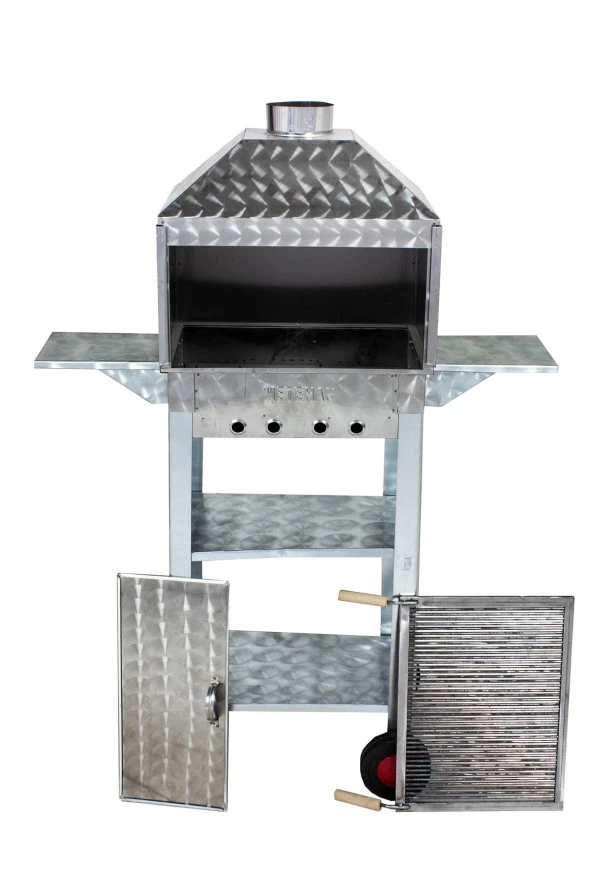 Mth-86 Davlumbazlı Bacalı Kanatlı Maltız Izgaralı Mangal (4 Tekerlekli) - Resim 3