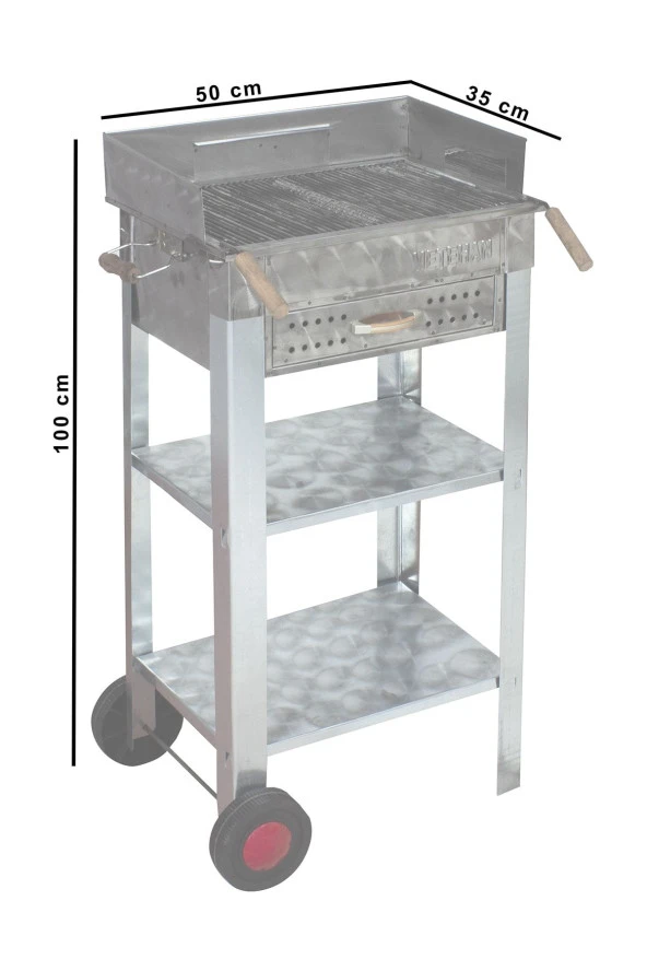 Mth-100 Battal Boy Pervazlı Çekmeceli Maltız Izgaralı Mangal 2 Tekerlekli - Resim 4