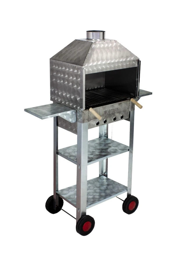 Mth-85 Davlumbazlı Bacalı Kanatlı Lama Izgaralı Mangal (4 Tekerlekli) - Resim 4