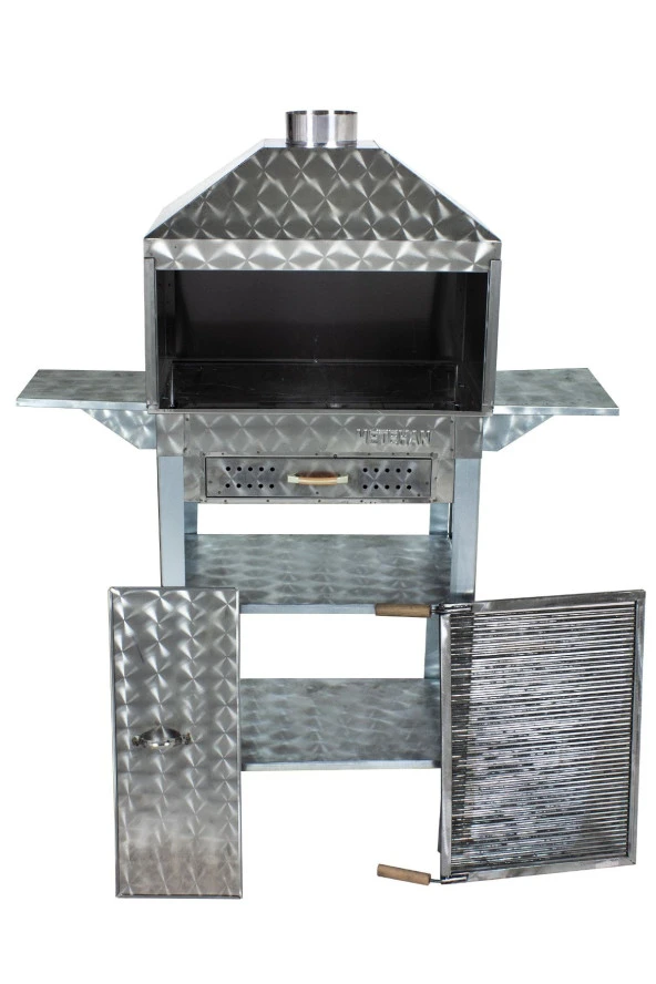 Mth-60 Davlumbazlı Bacalı Kanatlı Çekmeceli Maltız Izgaralı Mangal - Resim 4