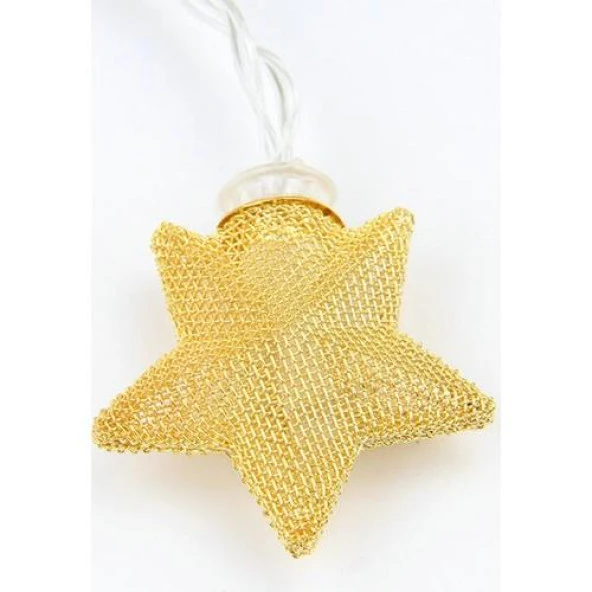Nettenevime Yıldız Led Işık  İp tipi Dekoratif Örgü Tel Gold Renk 10lu 200cm - 2