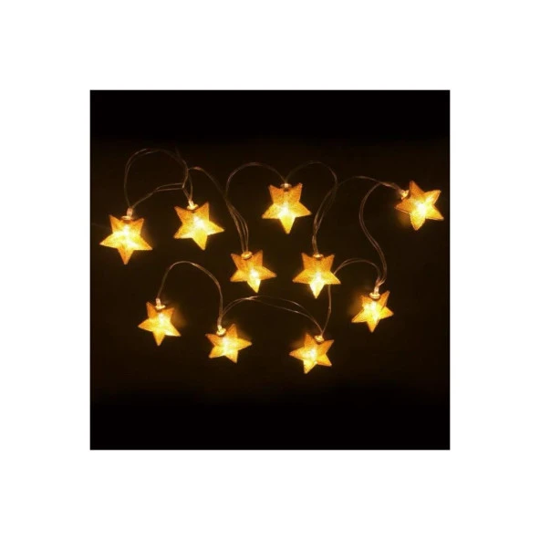 Nettenevime Yıldız Led Işık  İp tipi Dekoratif Örgü Tel Gold Renk 10lu 200cm - 5