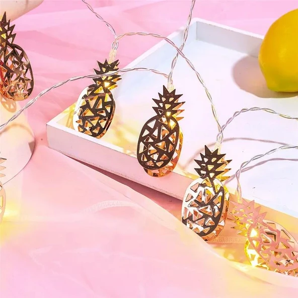 Nettenevime Ananas Sıralı Led Işık 10lu Dekoratif Lamba Gold Metal - 6