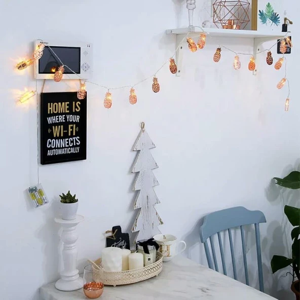 Nettenevime Ananas Sıralı Led Işık 10lu Dekoratif Lamba Gold Metal - 2