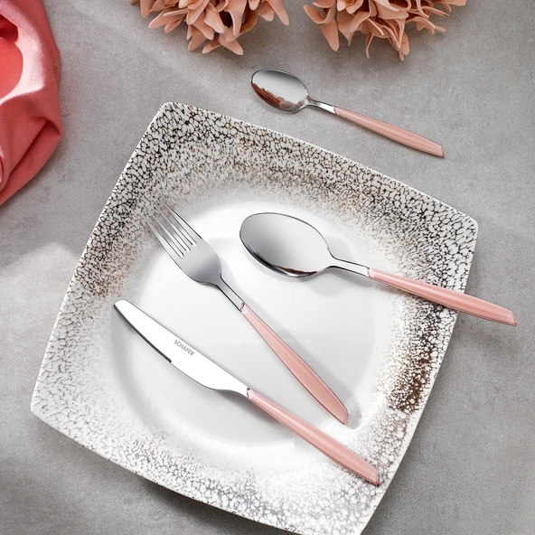 Schafer Mona 24 Parça Çatal Kaşık Bıçak Takımı-Pembe