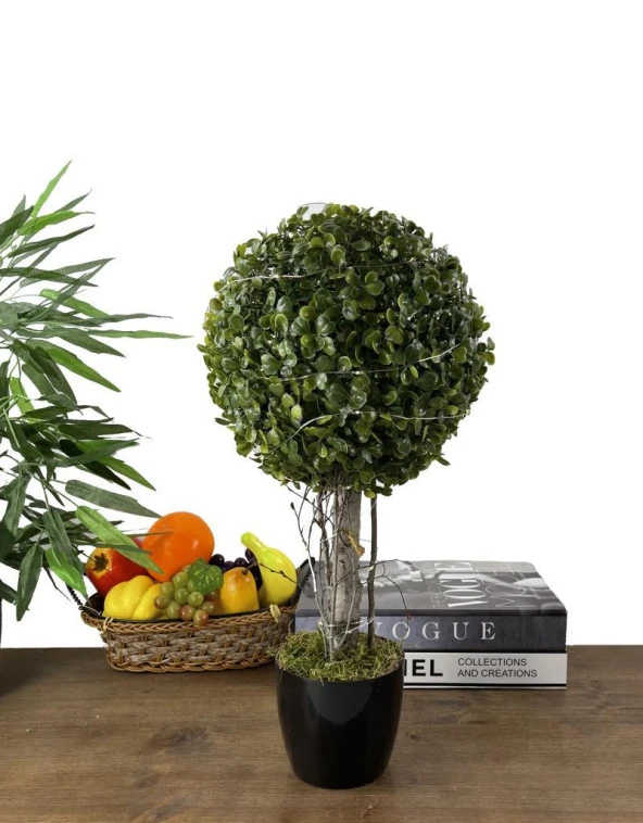 Nettenevime Led Işıklı Şimşir Top Yılbaşı Ağacı Tek Toplu 23cmx45cm Siyah Saksılı - 3