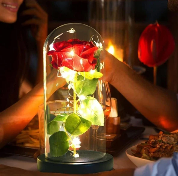 Nettenevime Faunus İçerisinde Işıklı Yapay Kırmızı Gül Ve 3 Fonksiyonlu Periled Kadına Sevgiliye Hediye - 5