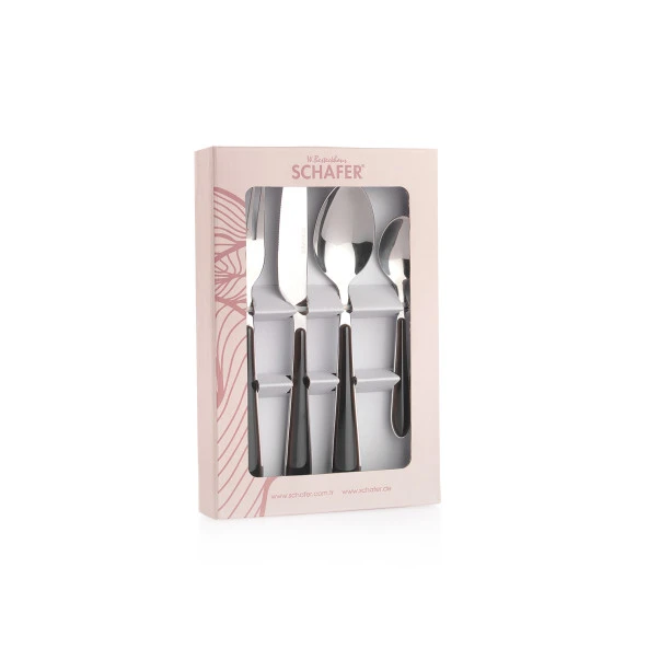 Schafer Mona 24 Parça Çatal Kaşık Bıçak Takımı-Siyah02 - Resim 7
