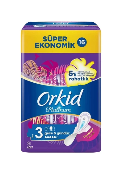 Orkid Platinum Hijyenik Ped Gece Süper Ekonomik Paket 16 Ped