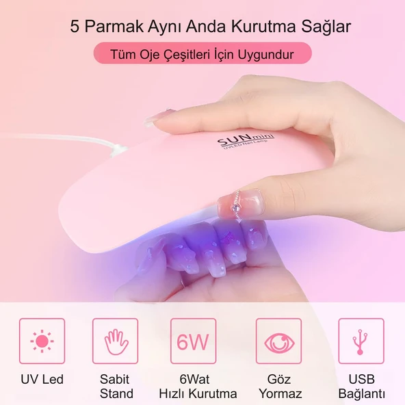 HyMark Mini Jel Tırnak Oje Kurutma Makinesi SUN Mini USB 6W UV LED Tırnak Kurutucu - Resim 2