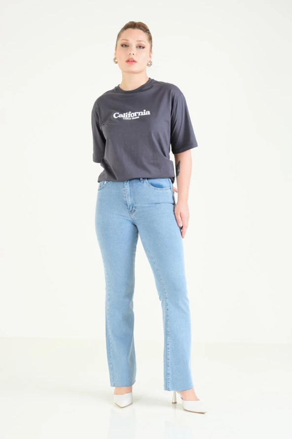 Kadın Baskılı Oversize T-Shirt Antrasit - 6