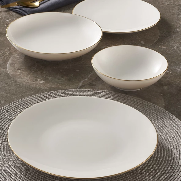 GÜRAL PORSELEN Camelia 24 Parça 6 Kişilik Bone Yemek Takımı - Gold - Resim 4