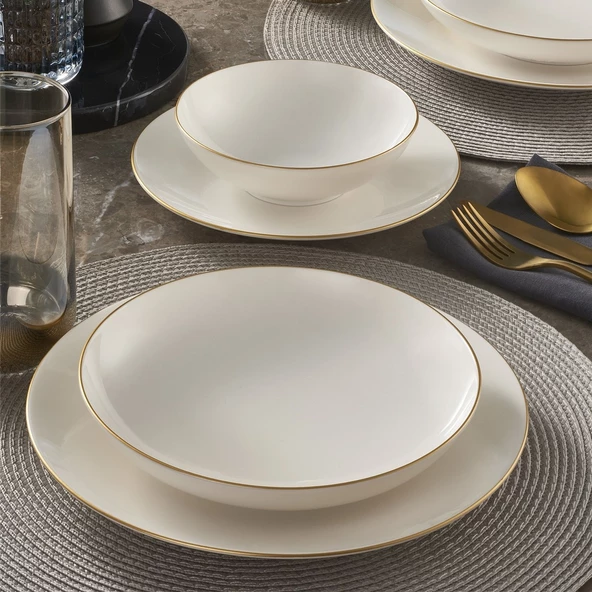 GÜRAL PORSELEN Camelia 24 Parça 6 Kişilik Bone Yemek Takımı - Gold - Resim 2