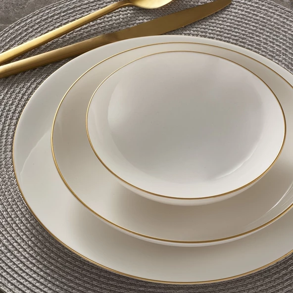GÜRAL PORSELEN Camelia 24 Parça 6 Kişilik Bone Yemek Takımı - Gold - Resim 3