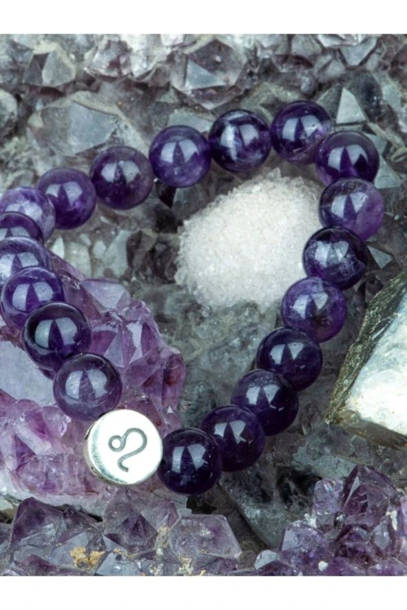 Ametist Doğal Taş Burç Sembollü Bileklik - 2