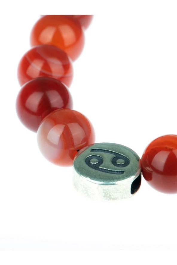 Akik Kırmızı Doğal Taş Burç Sembollü Bileklik - 3