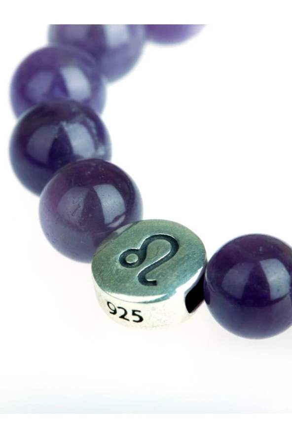 Ametist Doğal Taş Burç Sembollü Bileklik - 3