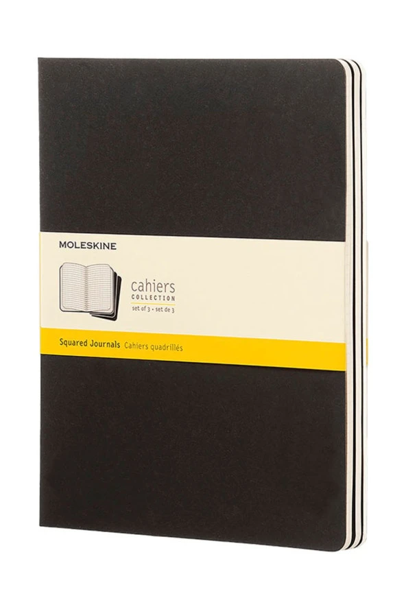 Cahier XL 3'lü Kareli Not Defter, 19x25cm Siyah