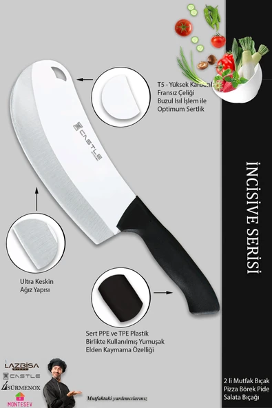 Lazbisa İncisive Serisi Mutfak Bıçak Seti Pizza Börek Pide Bıçağı Salata Bıçağı 2 Li Set ( Mft-5679 ) - 3